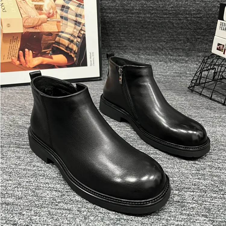 Y0676【棉鞋】冬季新款男士真皮时尚百搭切尔西轻奢软底商务男鞋