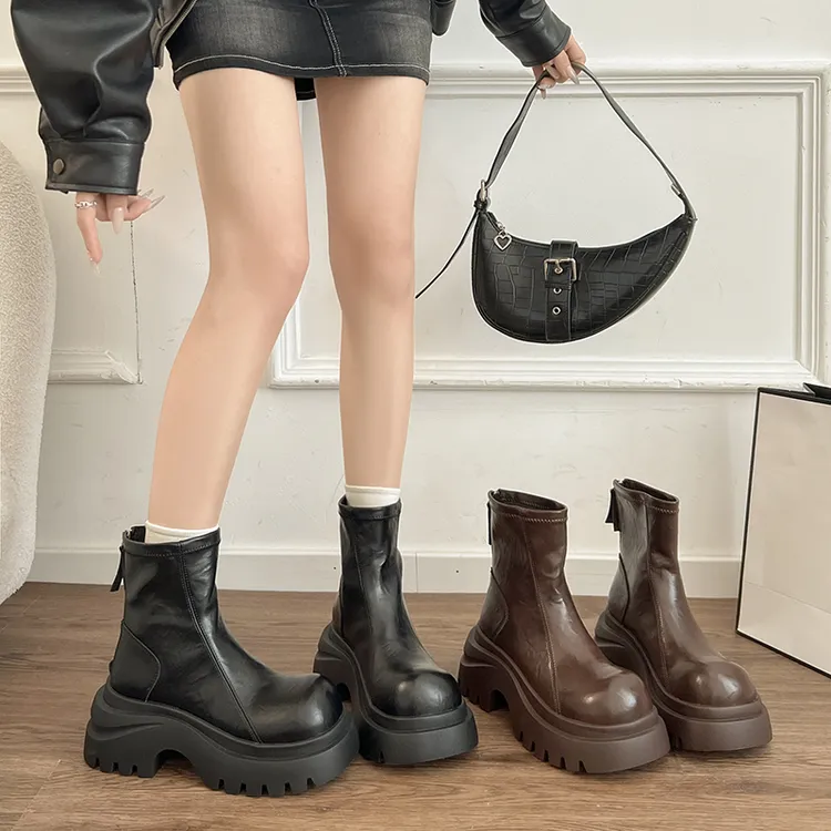 8厘米马丁靴厚底秋冬流行女鞋时尚短靴小个子城市网红百搭瘦瘦靴