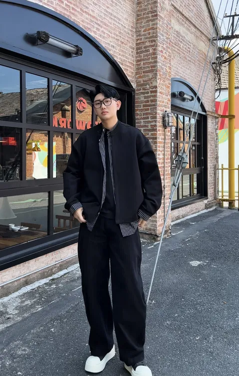 秋季新款情侣新贵老钱风假两件条纹衬衫拼接撞色氛围感开衫外套