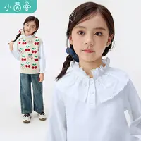 小茵曼女童花边圆领衬衫25春秋季中大童女孩休闲长袖上衣G3853151