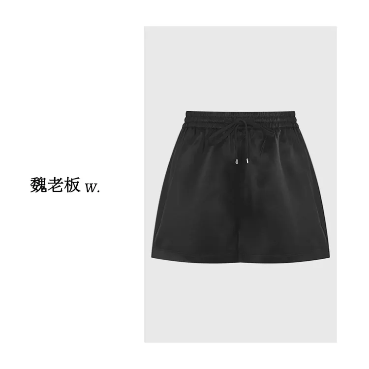 W.Diva【黑羽】醋酸黑色短裤夏季百搭出行舒适休闲短裤51K281614