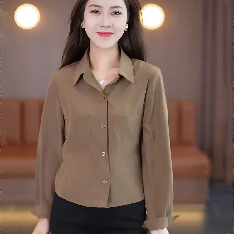 港味长袖衬衫女2025春秋款宽松设计感显瘦polo领减龄遮肉气质衬衣