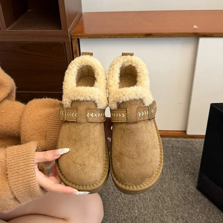 厚底加绒勃肯鞋女款2025新款冬季女鞋毛绒雪地靴豆豆鞋保暖棉鞋子