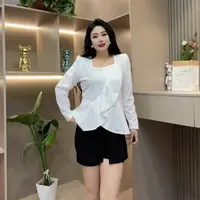 春季洋气小衫-娇 689时尚气质百褶拼接潮流显瘦胖MM大码女装新款