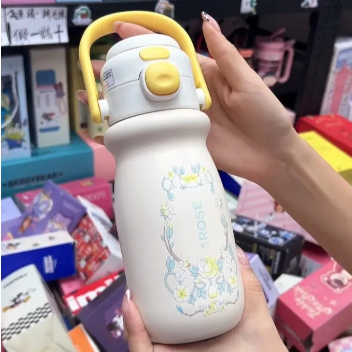 ins高颜值手提小奶杯520ml陶瓷保温水杯可爱便捷车裁网红水杯