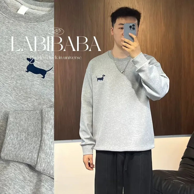 『LABIBABA』66790秋季刺绣小狗/百搭时尚休闲宽松套头ins圆领卫衣