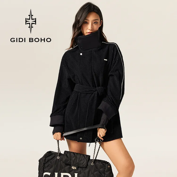 GIDI BOHO/极地薄荷新款长袖通勤冬季毛呢宽松外套休闲风中长款女