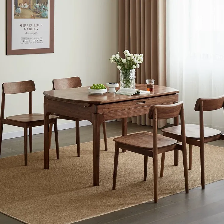 （直播专享）北美黑胡桃木伸缩餐桌原木饭桌