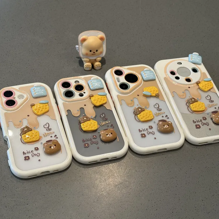 BANCA芝士奶酪熊四件套适用苹果16奶油手机壳华为vivo小米15oppo