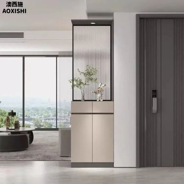 澳西施实木玄关一体入户屏风隔断客厅2025新款正对酒柜玻璃置物架