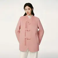 【小花专属】红袖斜襟盘扣正肩长袖V领双面呢大衣89124450824