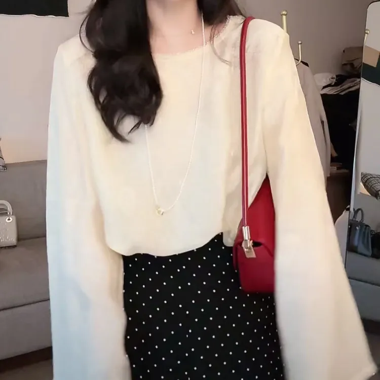 设计感高定夏季简约钉珠精致上衣2025新款轻奢通勤宽松气质长袖
