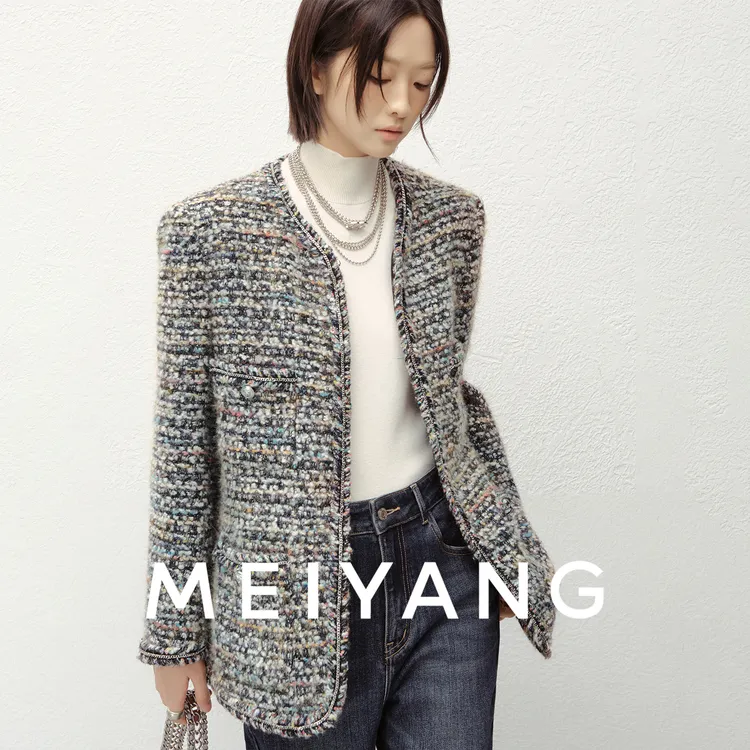 A美洋MEIYANG 彩宝小香外套【商场同款】重工银丝粗纱夹克上衣-周一