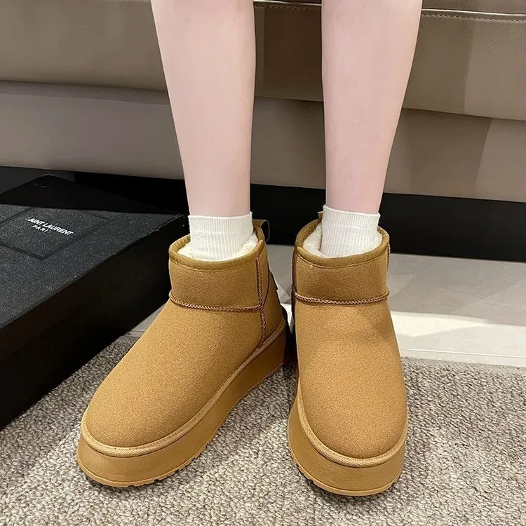 锦仁缘家厚底防滑增高加绒保暖雪地靴女冬季时尚百搭短靴