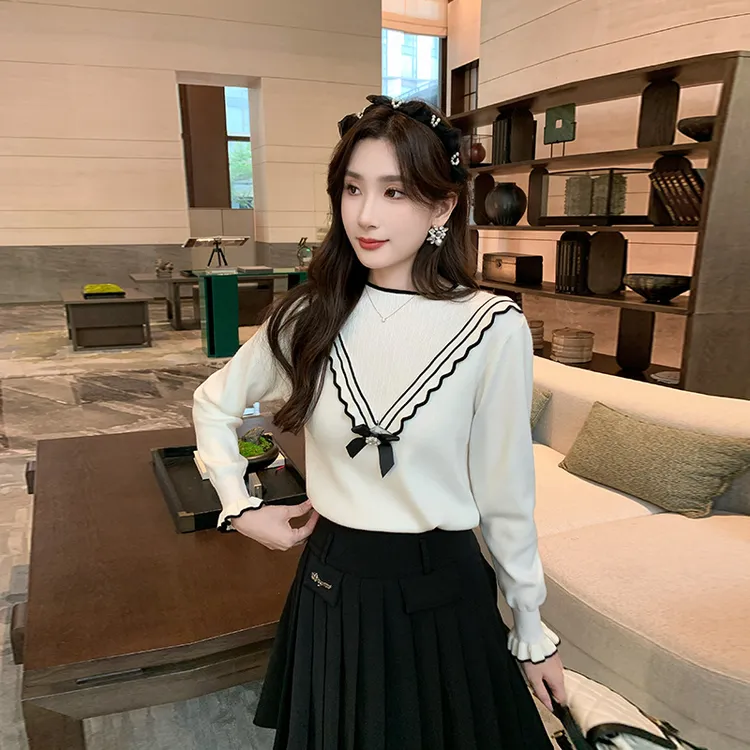 奢姿2025年秋季新款大码女装花边拼接上衣胖妹妹减龄休闲针织衫