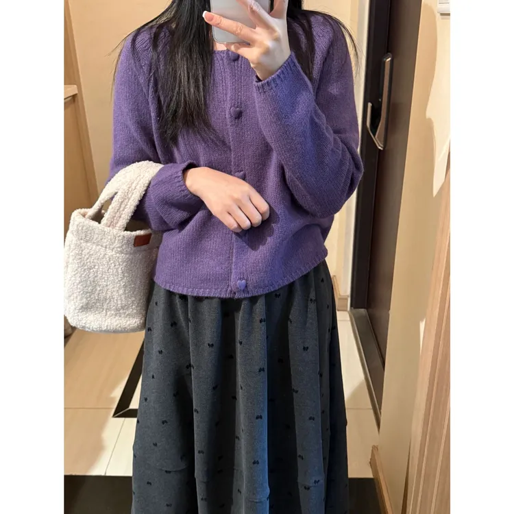 MARIE.COCO今年流行的漂亮小香风紫色毛衣女早春季新款宽松半身裙