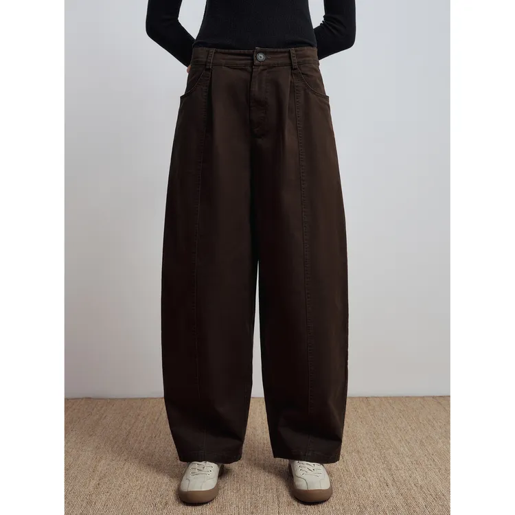 华吉言/HUAJIYAN【胡桃木】100棉复古做旧水洗松紧腰休闲裤