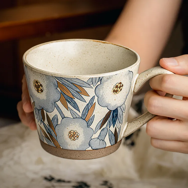 小悠家 金蕊兰复古高级感马克杯粗陶咖啡杯精致杯子七夕礼物女
