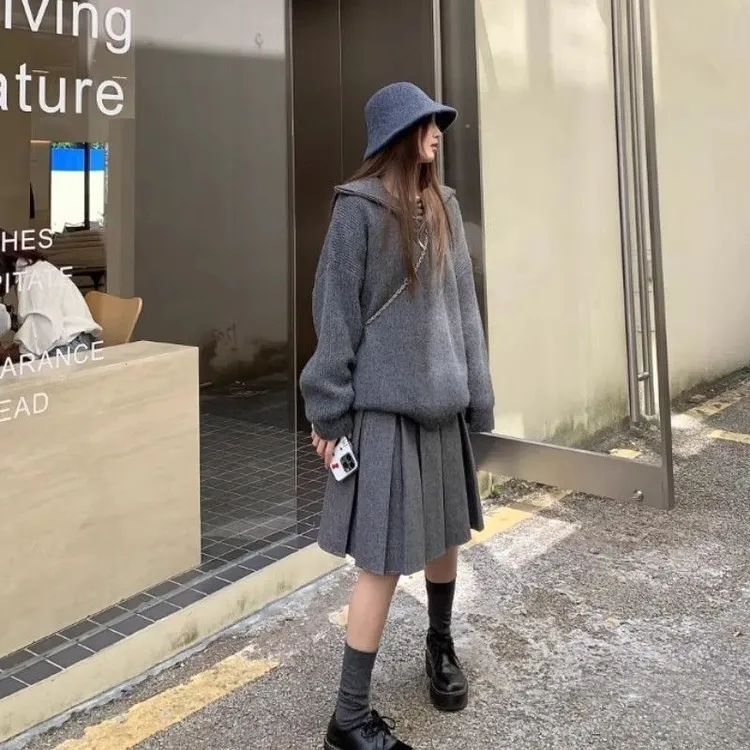 miu式穿搭~两面穿百褶毛呢半身裙女2025秋冬高腰显瘦百搭A字中裙