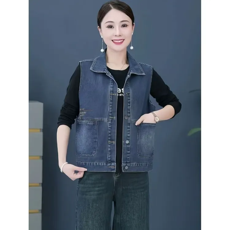 牛仔马甲女春秋新款休闲无袖背心时尚短款刺绣修身短款坎肩上衣潮