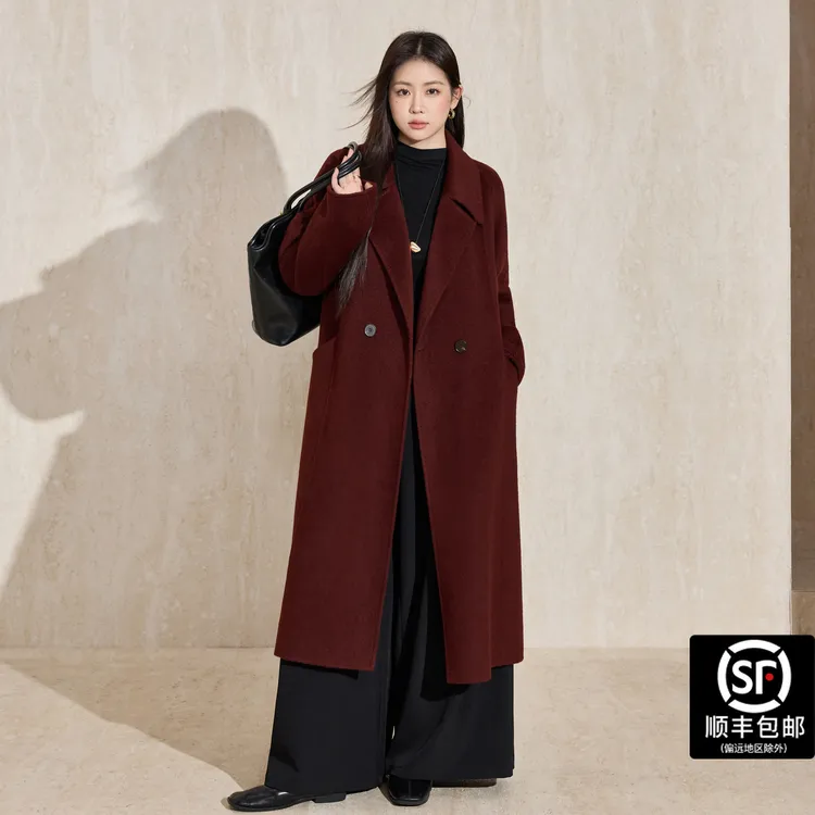 蓝语大码女装高端绒翻领羊毛大衣2025秋冬气质长款毛呢
