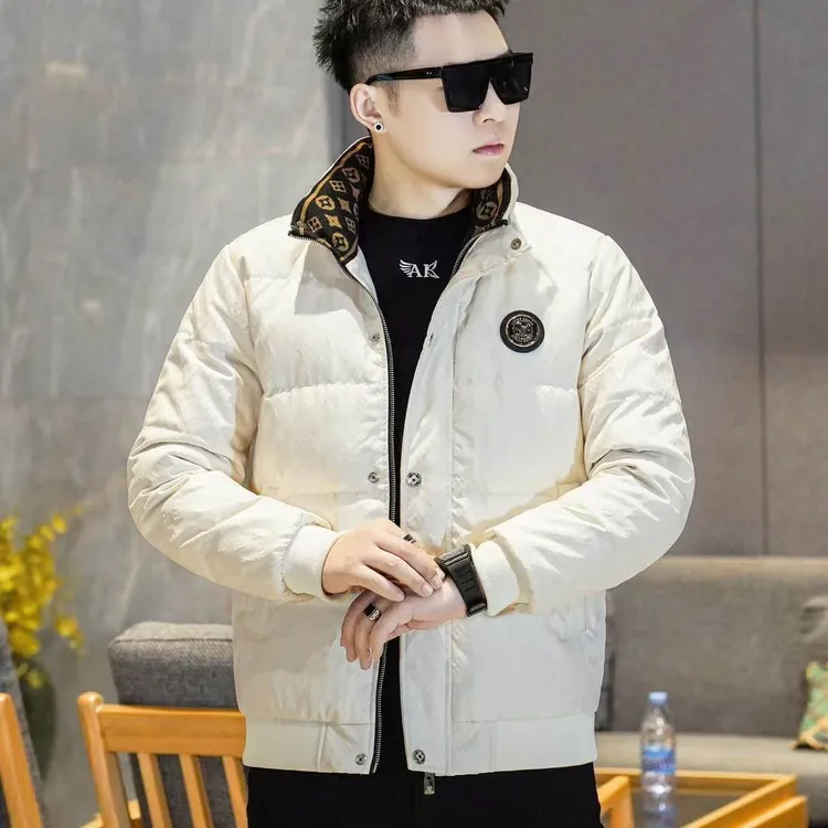 2025高端新款立领白鸭绒印花短款休闲时尚潮流厚款羽绒服外套