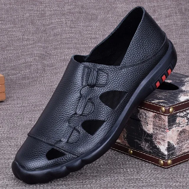 男士凉鞋2024夏季真皮软底软皮头层牛皮休闲开车皮凉鞋男透气洞洞