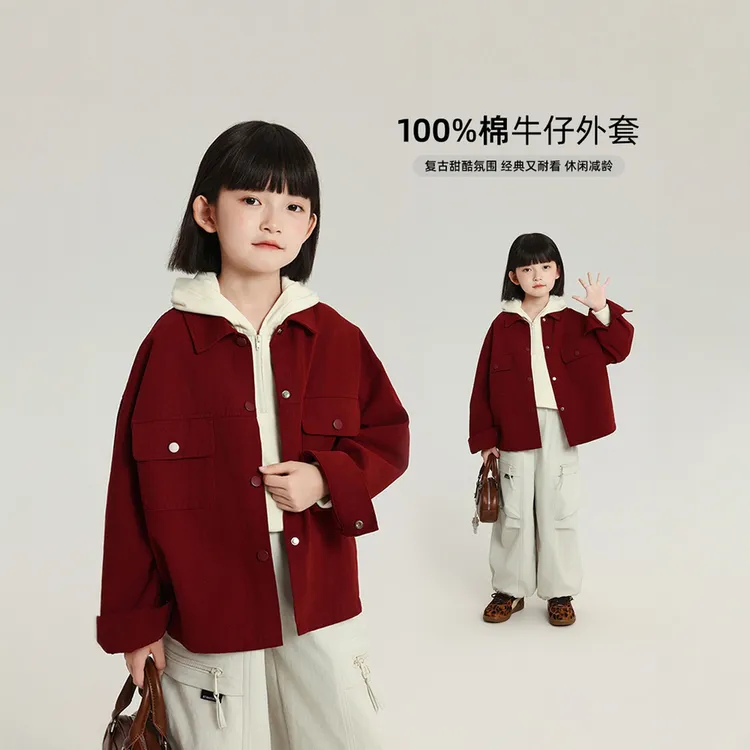 英国MK&DK  女童翻领复古小女孩宽松牛仔外套新款春秋季休闲套装