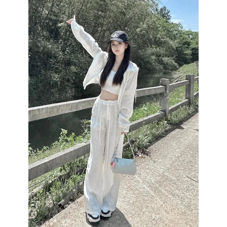 巨好看的秋装时尚套装时尚高级感运动休闲连帽衫阔腿裤三件套女潮