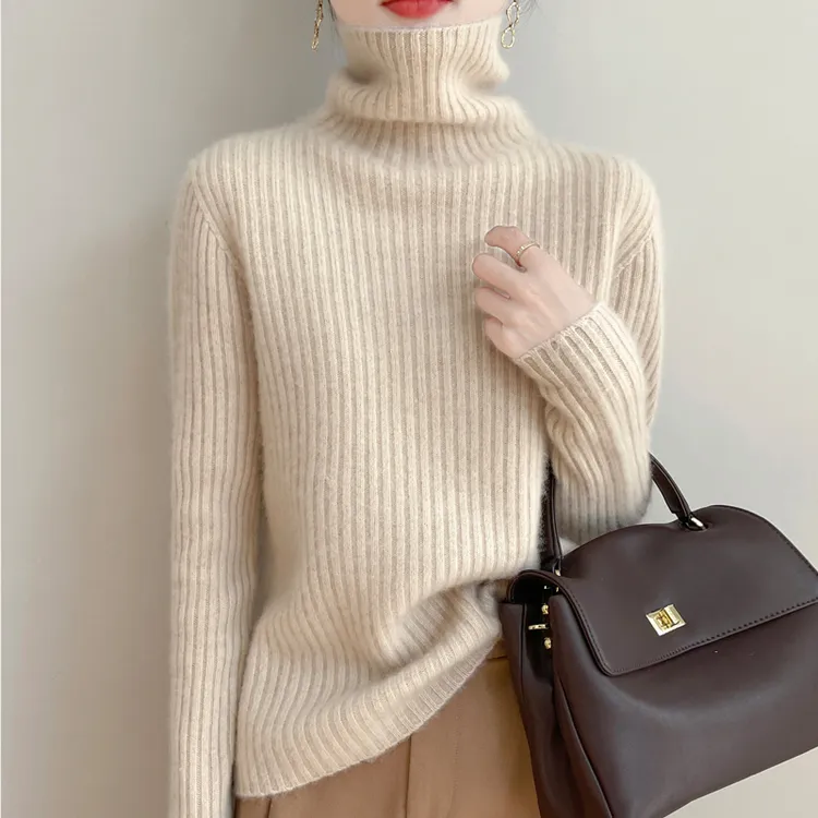 正品高档100%纯羊毛衫女款高领内搭针织衫冬季加厚堆领打底毛衣女