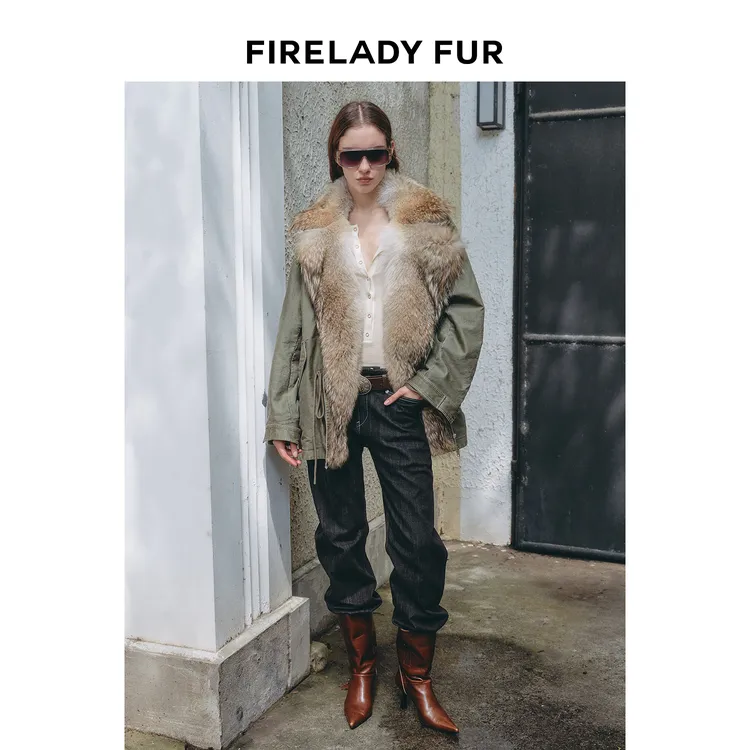 【大王同款】付智恩 风雪派克 进口双色托卡郊狼领皮草派克外套