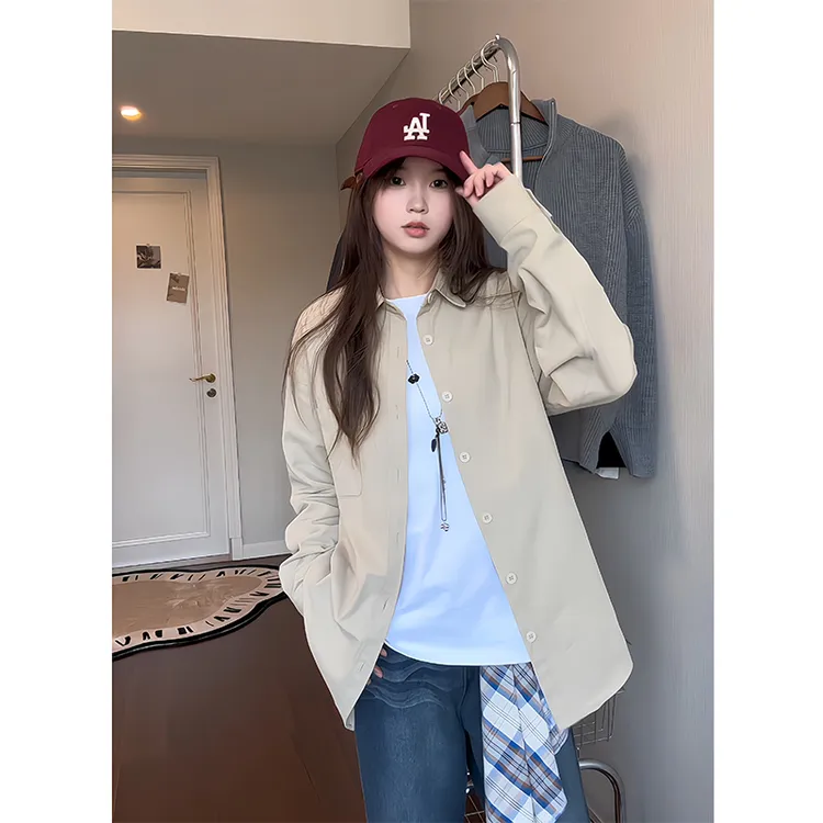 纯棉浅卡其色cityboy工装衬衫男款春季新款长袖衬衣休闲情侣外套