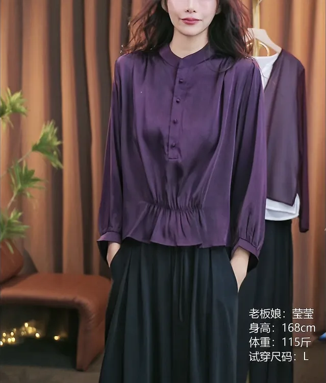 2025新款女士小衫秋季宽松显瘦长袖上衣高级感紫色衬衫