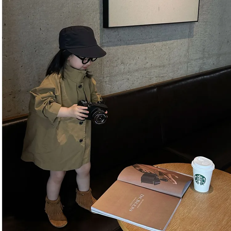 壹妈风衣秋季2025新款男女童英伦风上衣百搭儿童排扣中长款外套