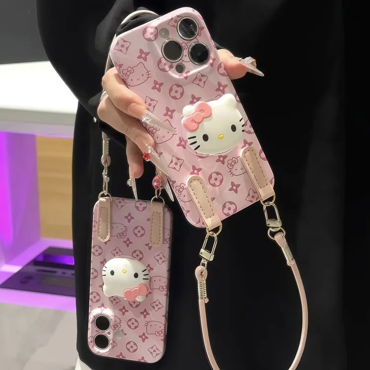 老花KT猫支架挂绳适用苹果16/17手机壳iPhone15小米14vivoppo华为