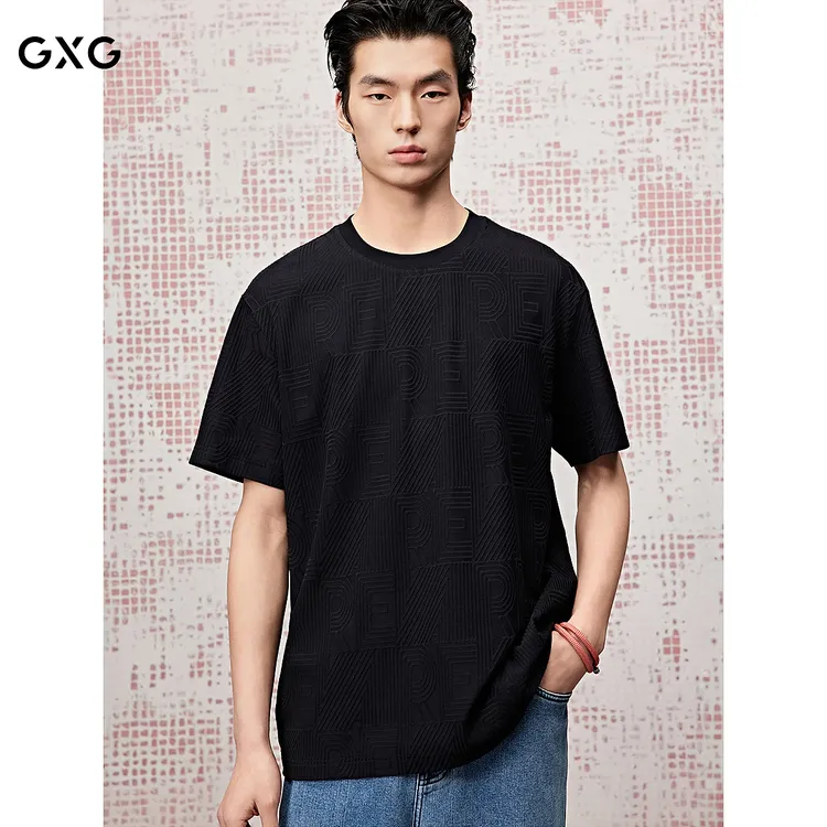 GXG男装 圆领T恤肌理提花短袖针织25夏新品#G25X442114