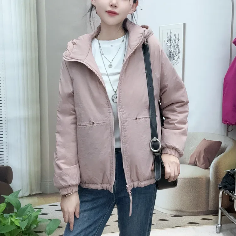 17#秋冬2025年 连帽休闲长袖薄棉防水面轻薄里外双面穿女装小棉袄