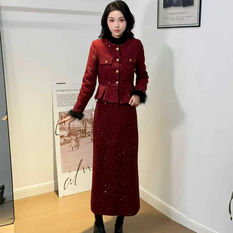 秋冬新款. 小香风外套半身裙两件套女千金风简约时尚套装08