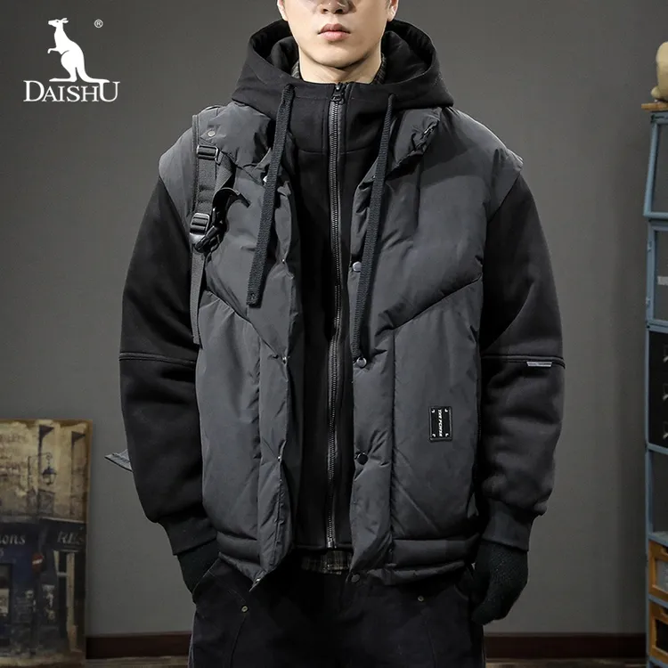 Dai Shu/袋鼠冬季潮牌假两件羽绒服男宽松加厚保暖拼接款鸭绒外套