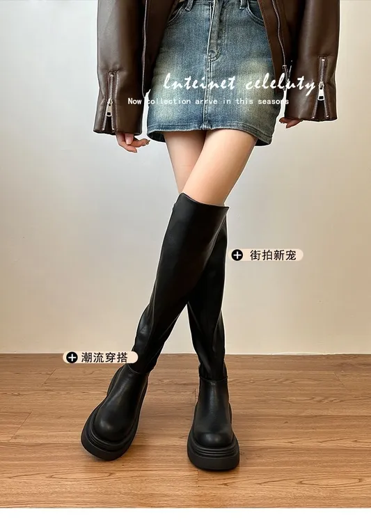 时装靴时尚小个子过膝秋冬秋季瘦瘦靴女靴粗跟高筒靴ol