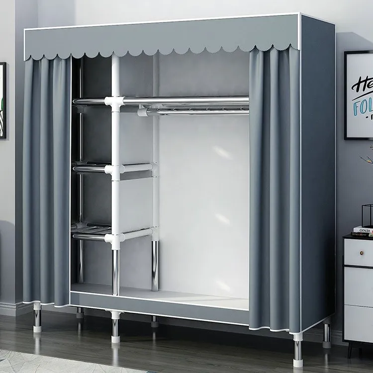 新疆包邮简易衣柜家用卧室布衣柜出租房屋收纳钢管加粗组装钢架挂