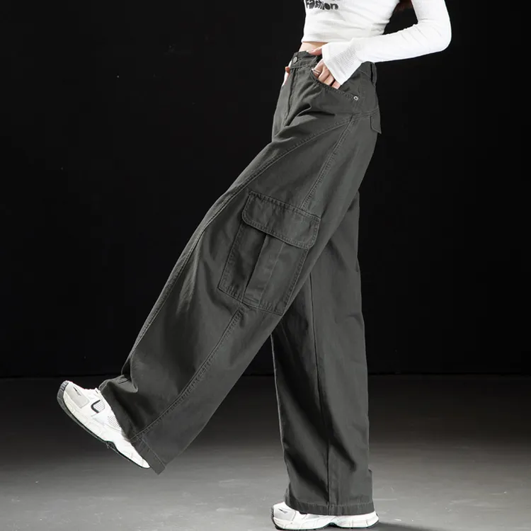 全棉加绒工装裤女款2025新款秋冬廓形弯刀裤女加厚阔腿牛仔裤长裤