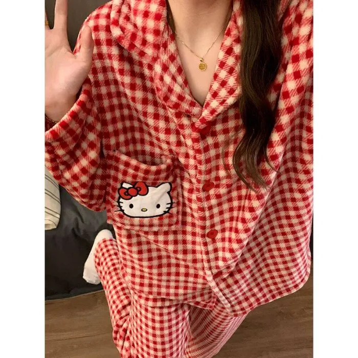 【红格kt】珊瑚绒睡衣女冬季加绒加厚卡通法兰绒家居服套装