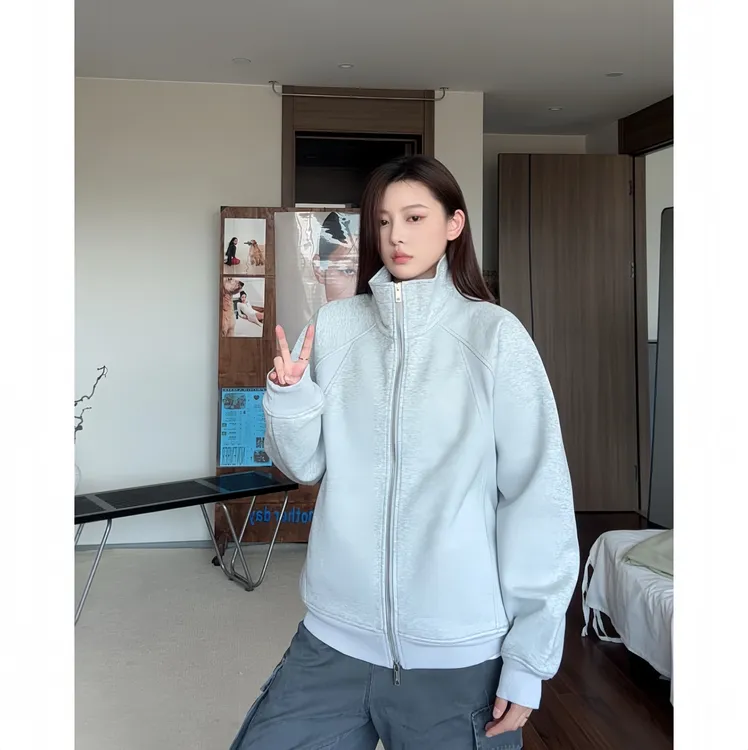 WIND BLOWS拉链线条设计感立领纯色卫衣高级简约开衫外套