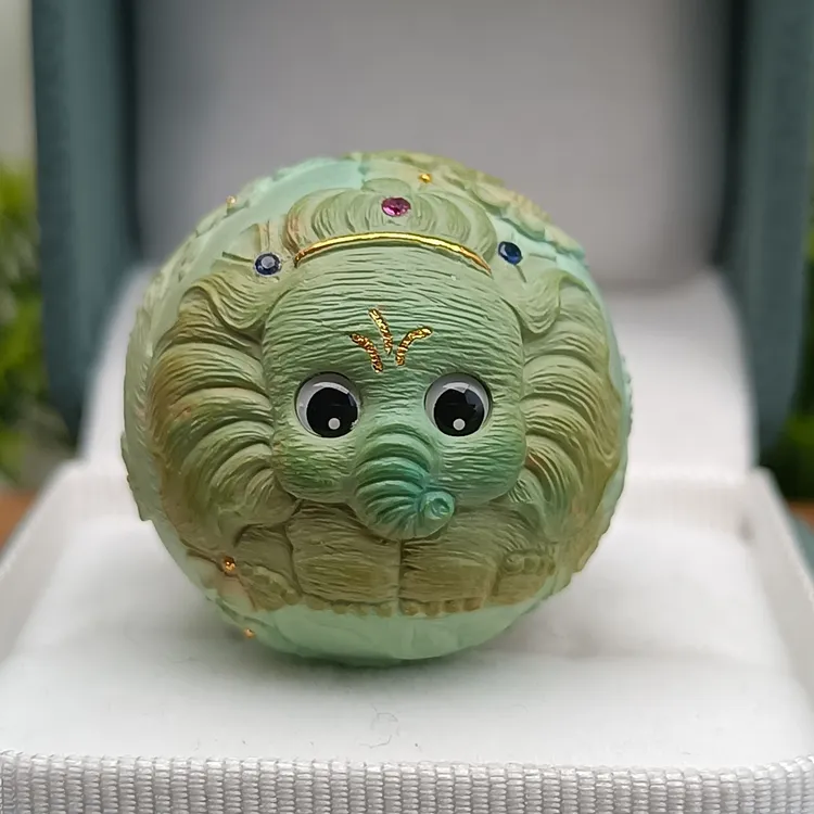 原矿绿松石，精工设计象神珠吊坠，26.5mm