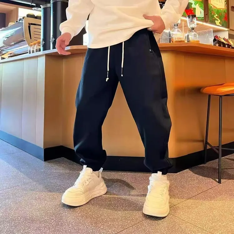 轻奢时尚男士简约加绒宽松运动束脚裤冬季新款潮流百搭哈伦休闲裤