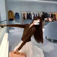 【栗子秋日】复古撞色拉链针织小立领针织小开衫修身显瘦时尚上衣女