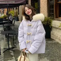 牛角扣棉服2025冬季新款韩版宽松大毛领加厚面包服百搭外套女