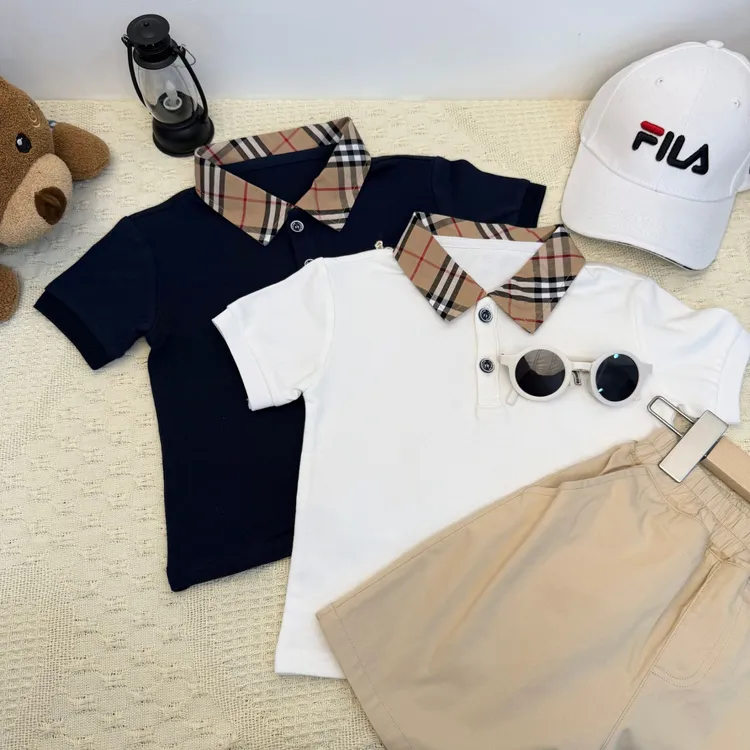 【格子拼接POLO衫短袖】夏季萌娃省心穿搭印花圆领套头上衣儿童短袖