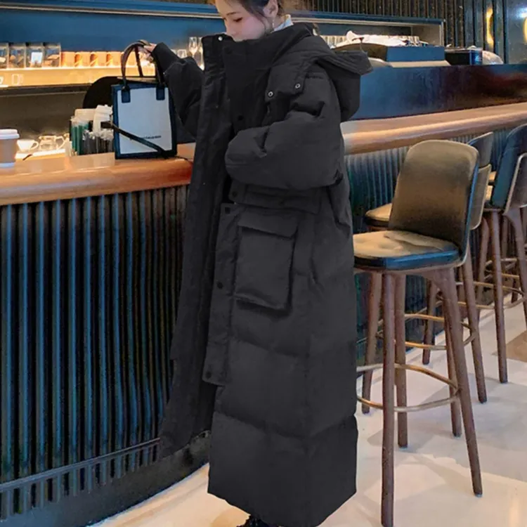 特大码女装红色加棉加厚棉衣棉服女胖mm宽松百搭长款过膝棉袄外套